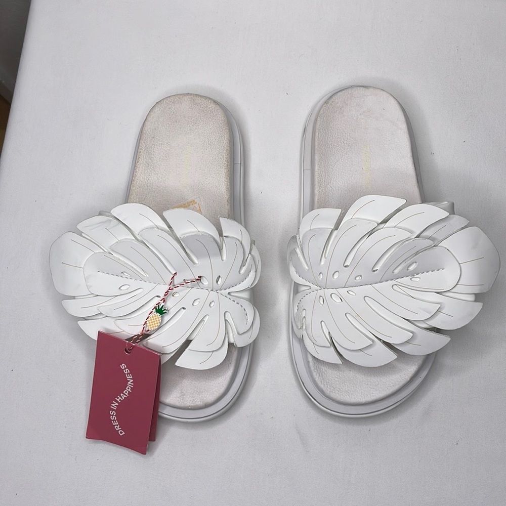 Farm Rio Womens Sz 8 White Monstera Anatomic Slide Sandal